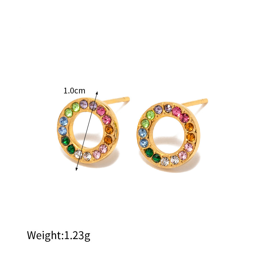 18k Gold Noble and Exquisitely Inlaid Colorful Zircon Circle Design Light Luxury Wind Earrings Necklace Set - SAOROPHO