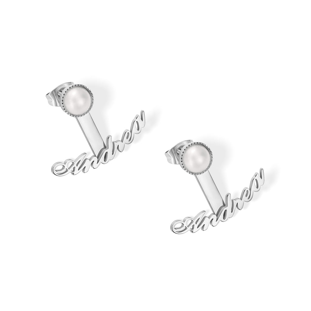 Custom Name Pearl Stud Earrings - SAOROPHO