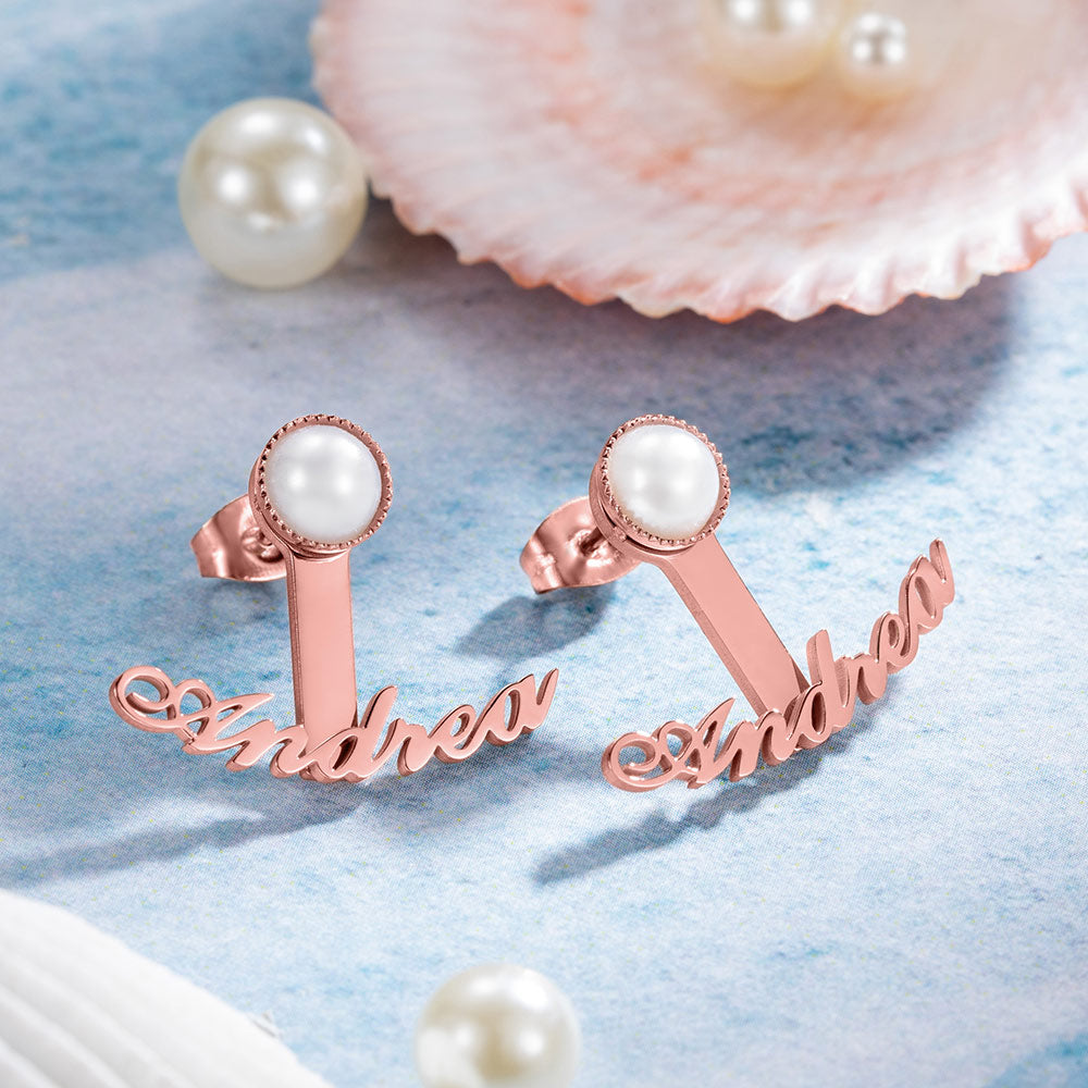 Custom Name Pearl Stud Earrings - SAOROPHO