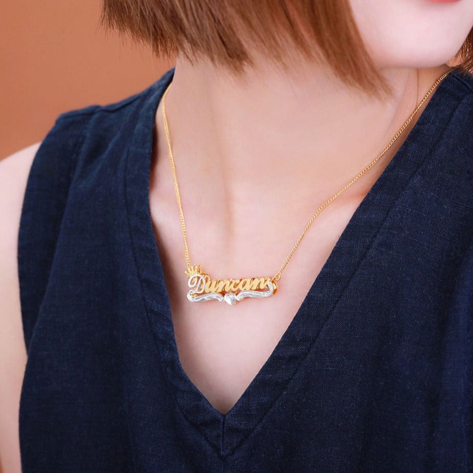 Personalized Double Plate Name Necklace in Gold - SAOROPHO