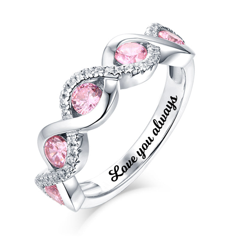 Personalized Twist Band Birthstone Ring Sterling Silver - SAOROPHO