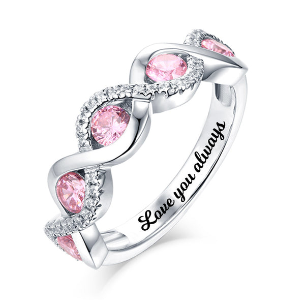 Personalized Twist Band Birthstone Ring Sterling Silver - SAOROPHO