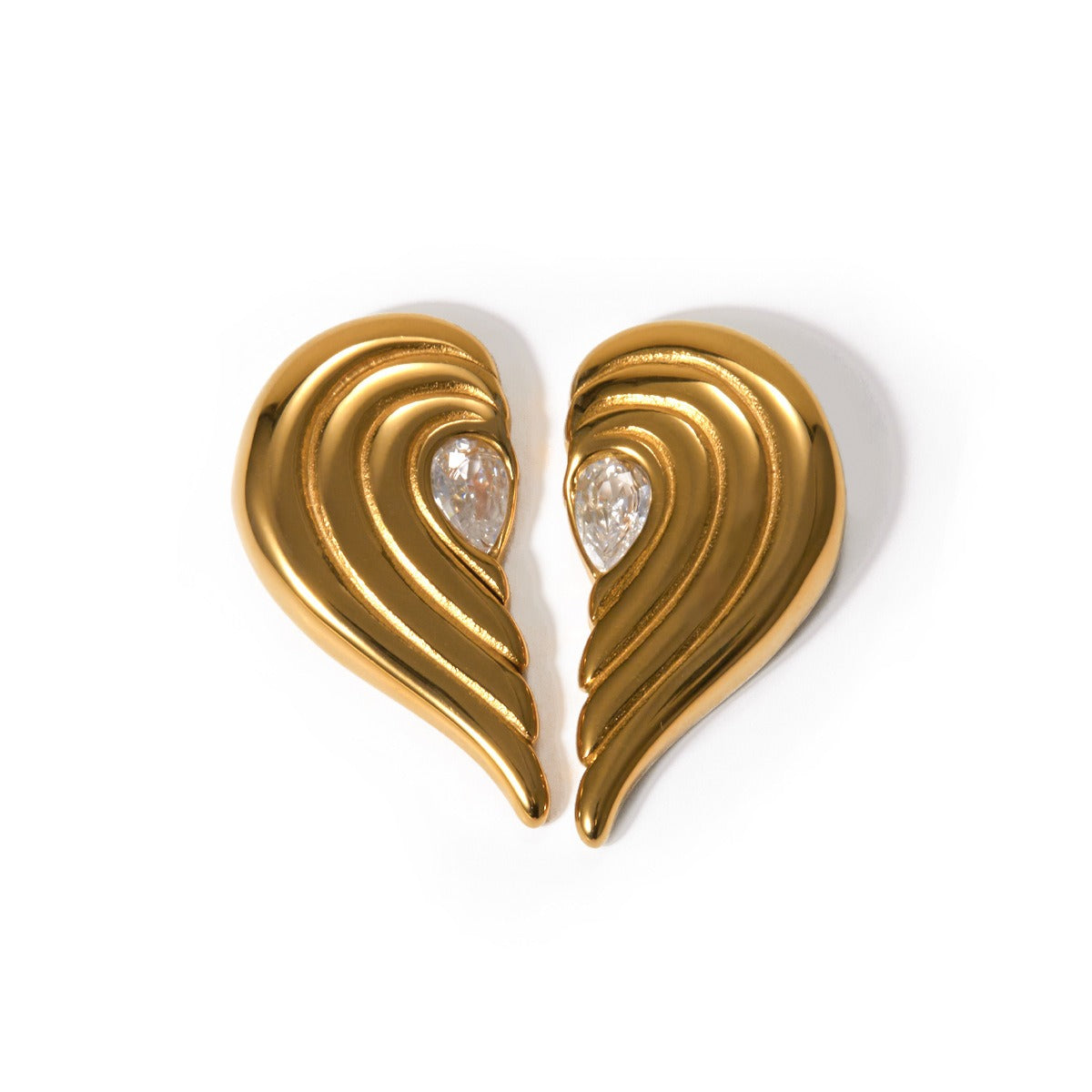 18k gold trendy personalized half love inlaid zircon design earrings - SAOROPHO
