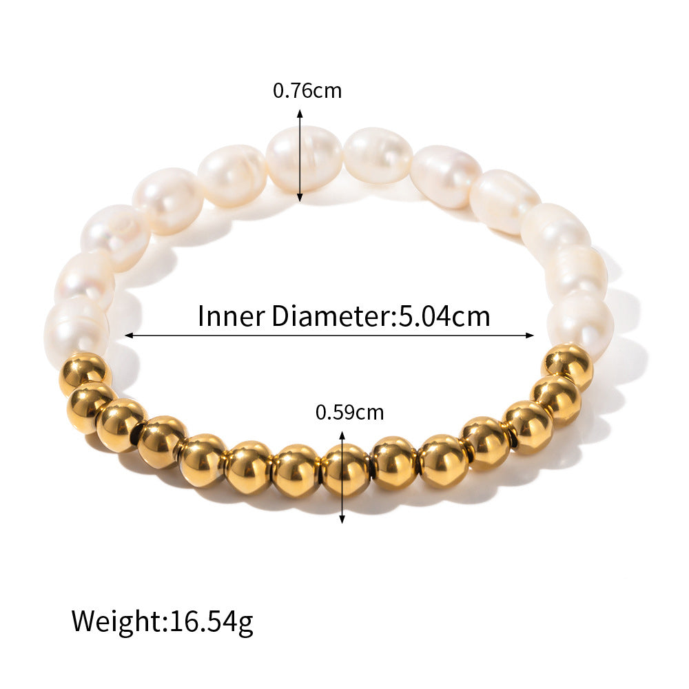 18K gold classic fashionable round beads and pearl bead design versatile bracelet - SAOROPHO