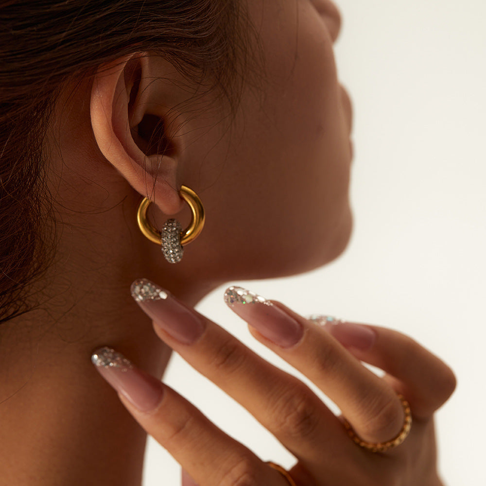 Zircon Hoop Drop Earrings 18K Gold Earrings - SAOROPHO