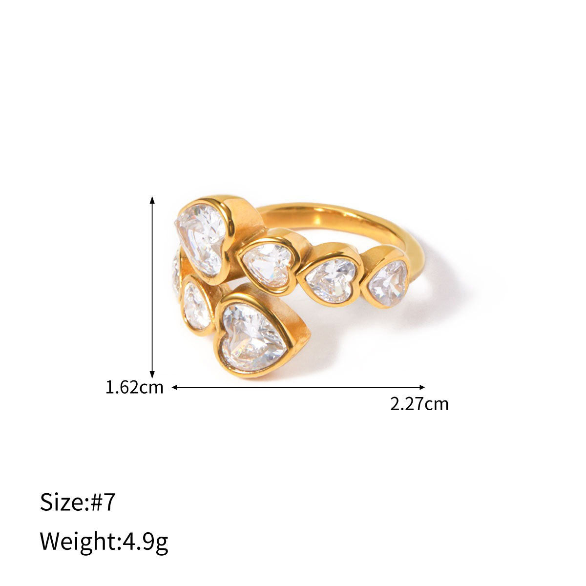 18k gold novel and unique love-shaped zircon staggered design open ring - SAOROPHO