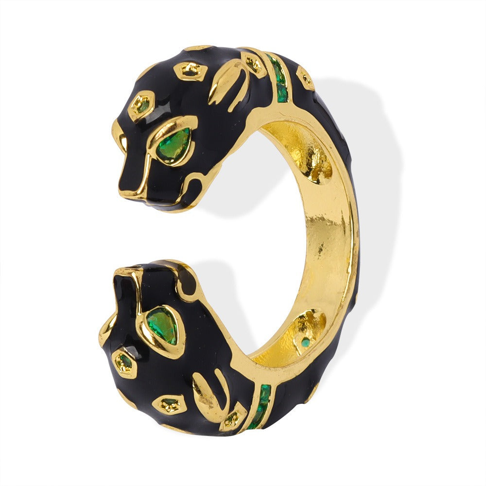 18K gold trendy and fashionable cheetah inlaid gem opening design light luxury style ring - SAOROPHO