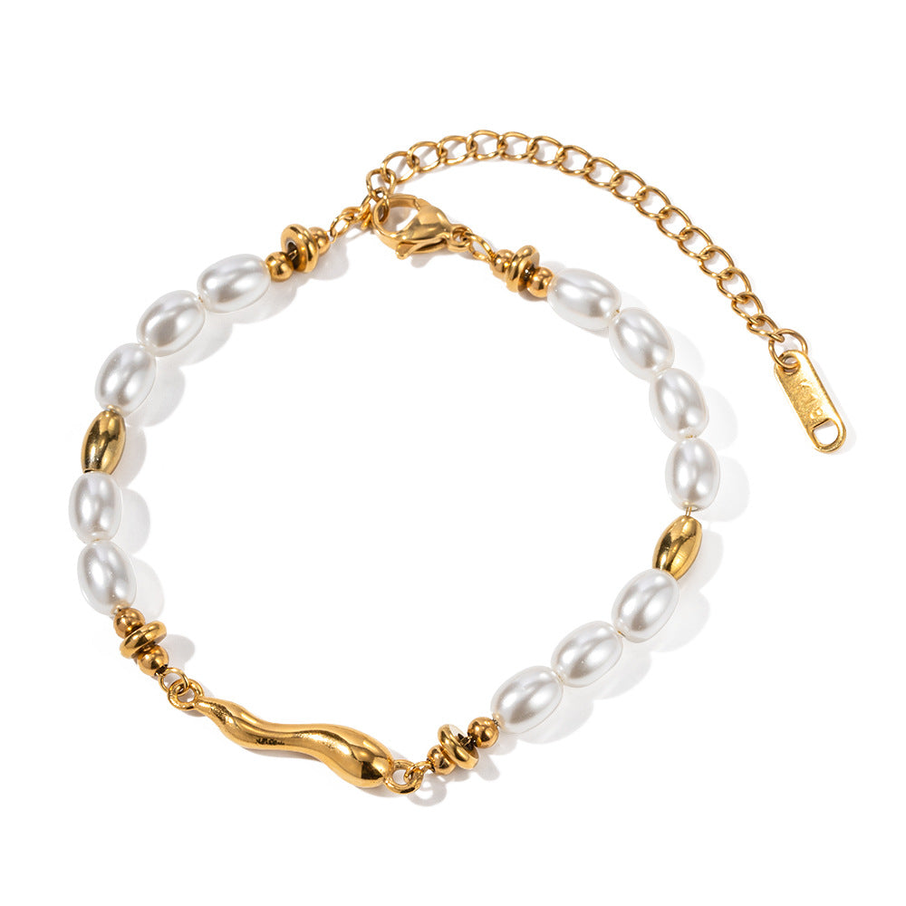 18K gold retro fashion special-shaped water drop and pearl design bracelet - SAOROPHO