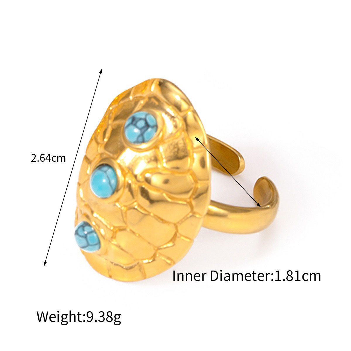 18k gold noble and elegant tortoise shell inlaid turquoise design open ring - SAOROPHO