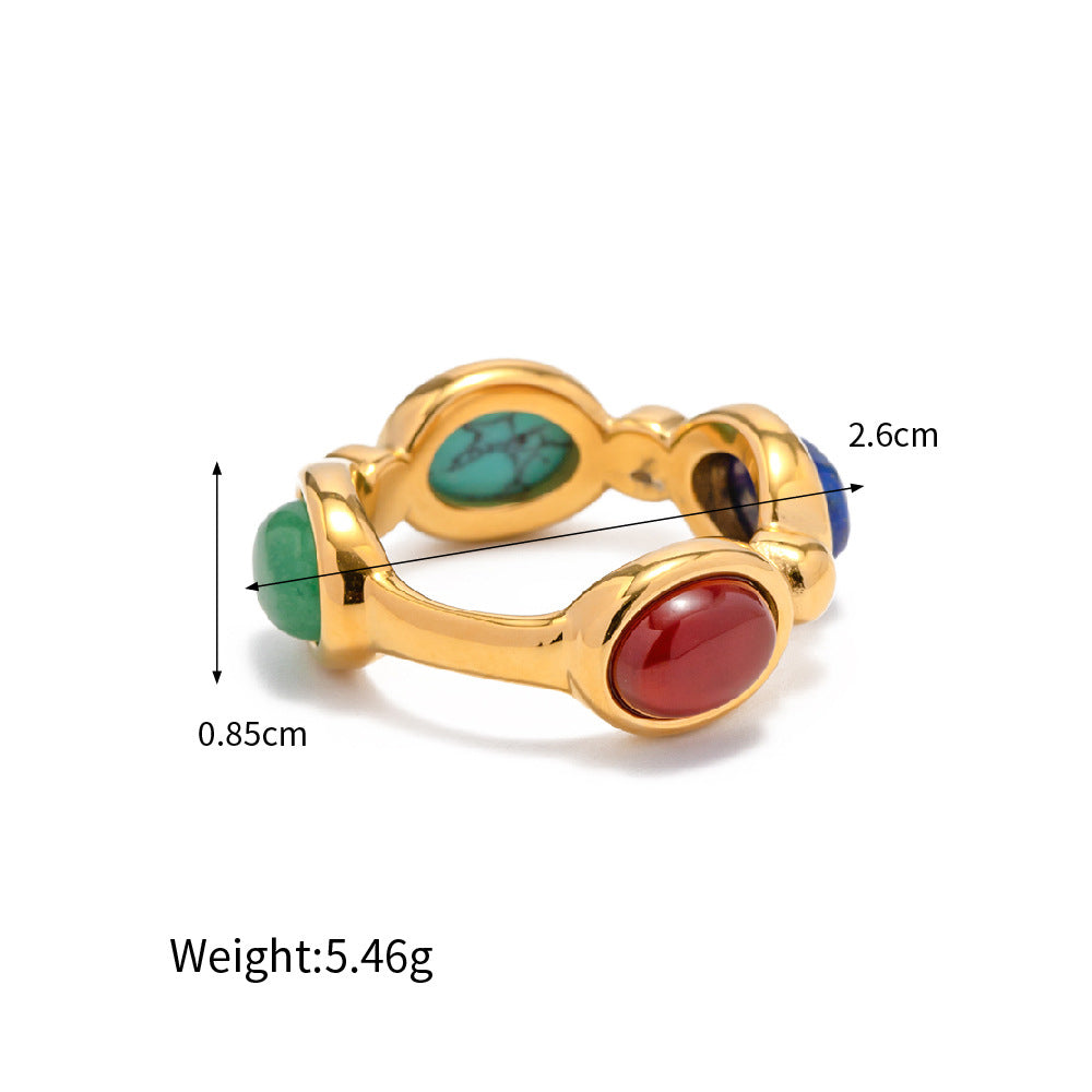 18k Gold Classic Fashion Inlaid Natural Stone Versatile Ring - SAOROPHO