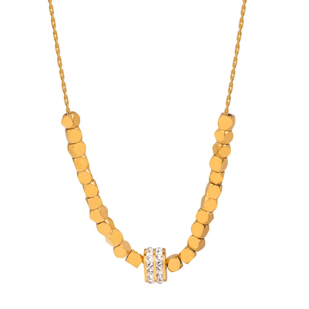 18K gold light luxury noble geometric square and round inlaid zircon design pendant necklace - SAOROPHO