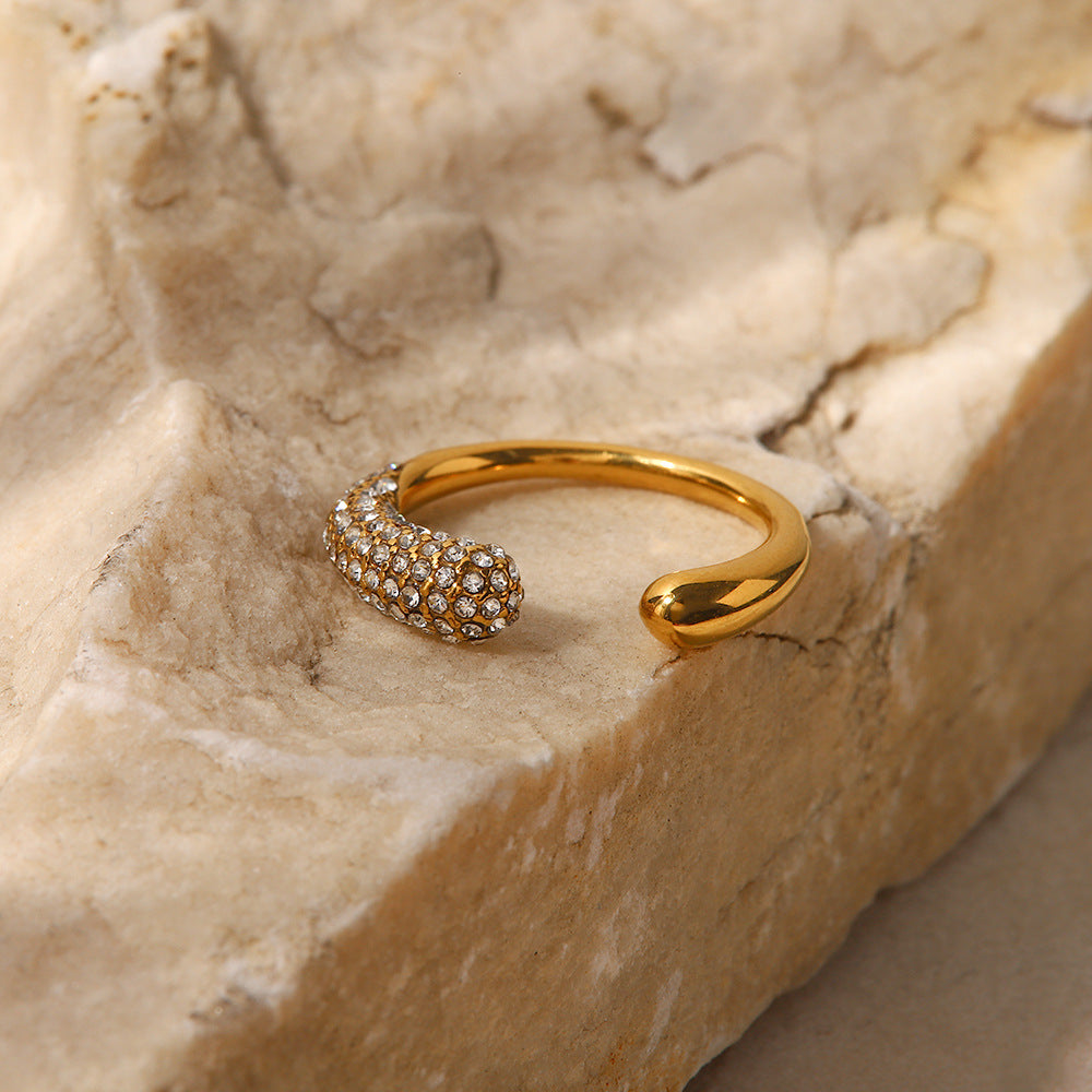 18K Gold Plated Open Ring with White Diamonds - SAOROPHO