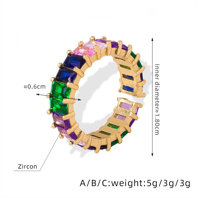 18K gold exquisite and dazzling geometric inlaid zircon design light luxury style open ring - SAOROPHO