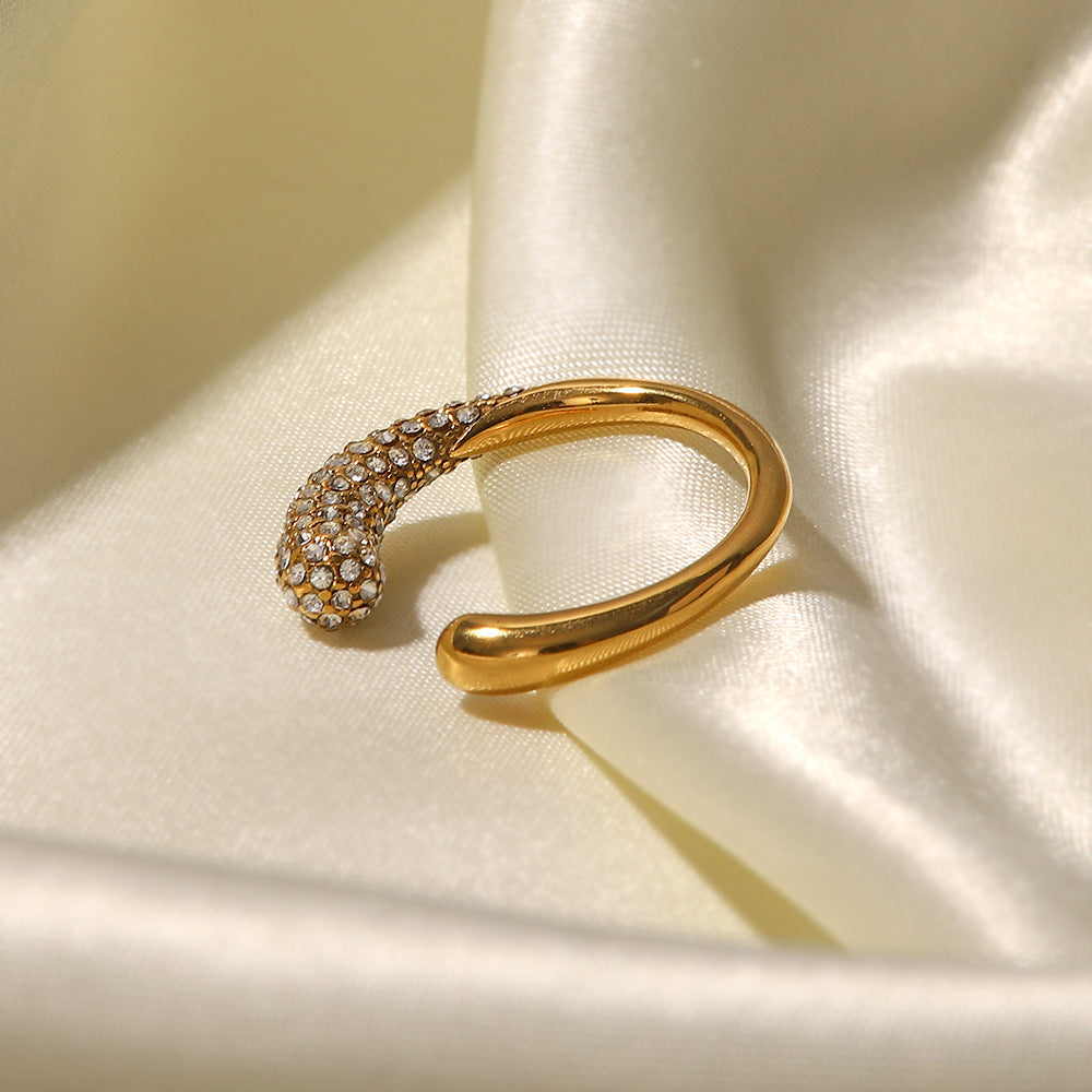 18K Gold Plated Open Ring with White Diamonds - SAOROPHO