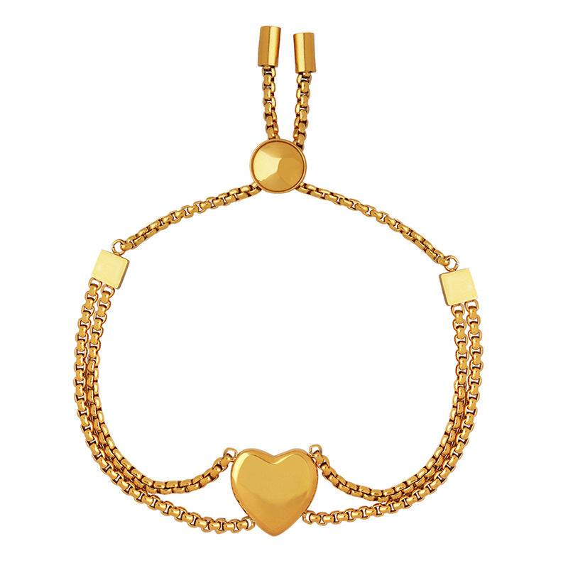 18K gold exquisite and noble peach heart with small square design bracelet - SAOROPHO