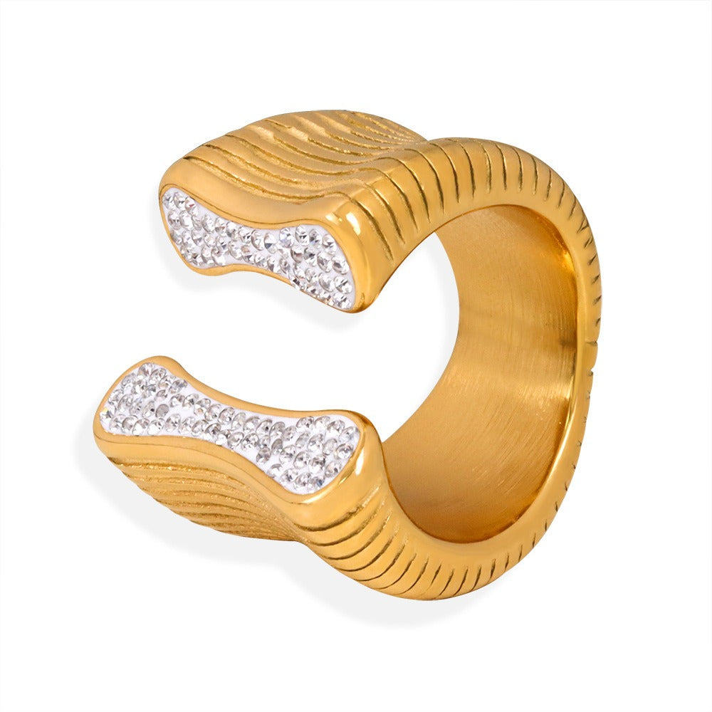 18K gold trendy and personalized geometric inlaid zircon and shell texture design open ring - SAOROPHO