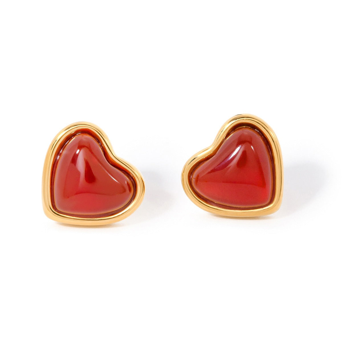 18k gold exquisite and elegant love inlaid red gemstone design earrings - SAOROPHO