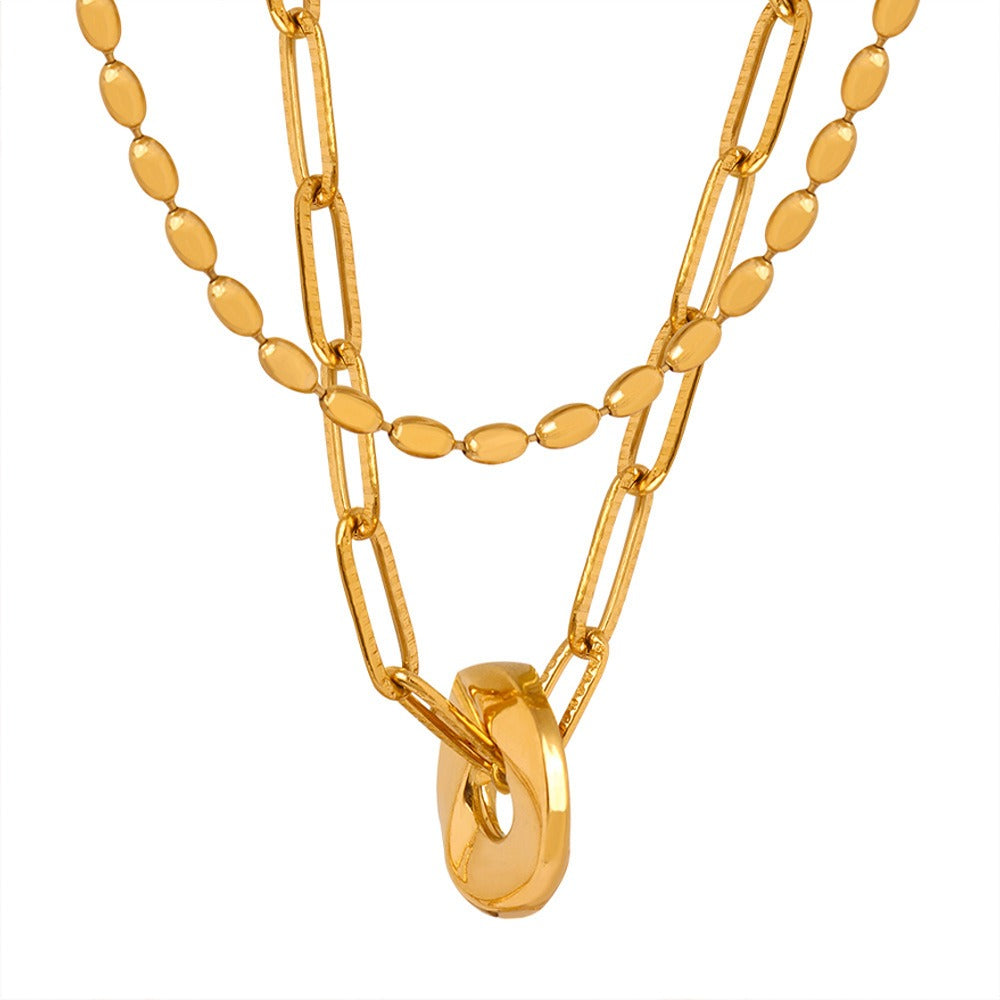 18K gold fashionable and simple double-layered twisted round design pendant necklace - SAOROPHO