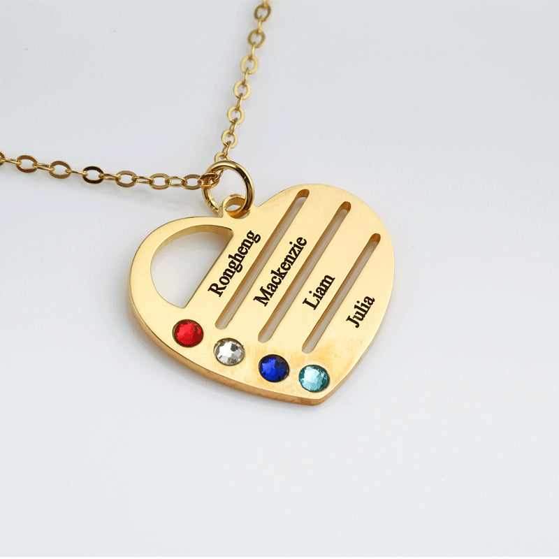 S925 Silver Classic Atmospheric Heart Shape Inlaid Birthstone Customizable Name Design Necklace - SAOROPHO