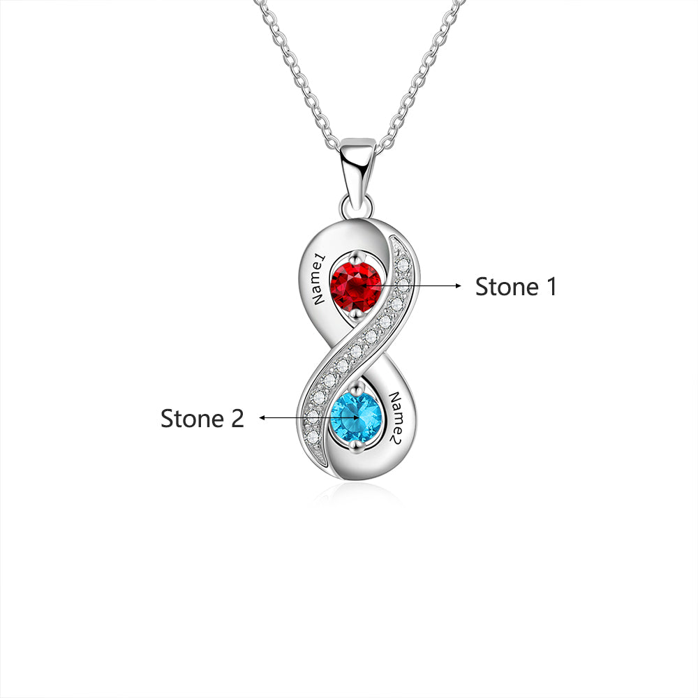 925 Silver Custom Two Names Infinity Necklace with Birthstones - SAOROPHO