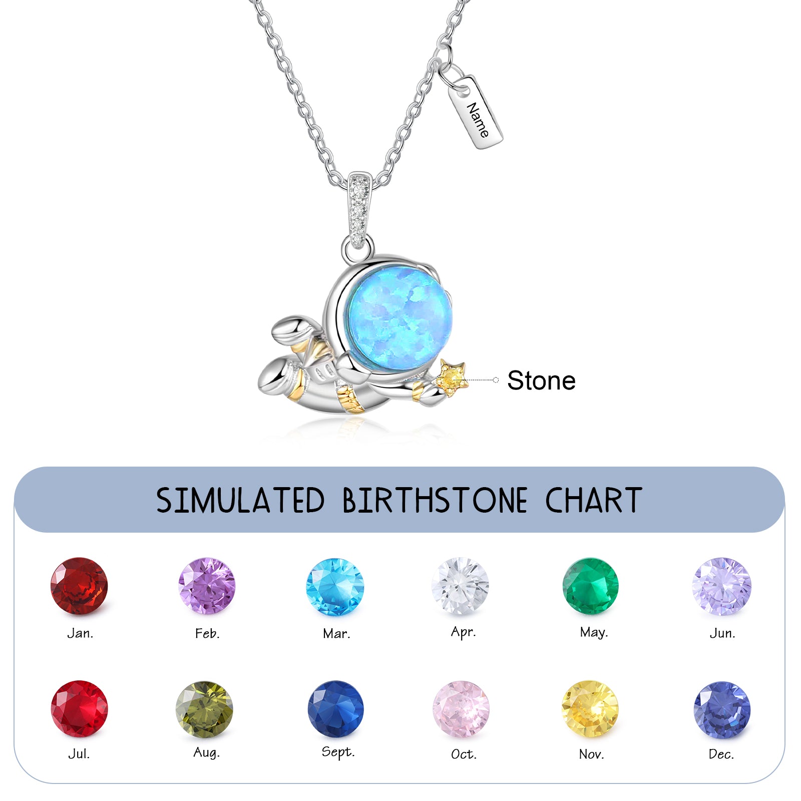 Custom Birthstone and Name Astronaut Necklace - SAOROPHO