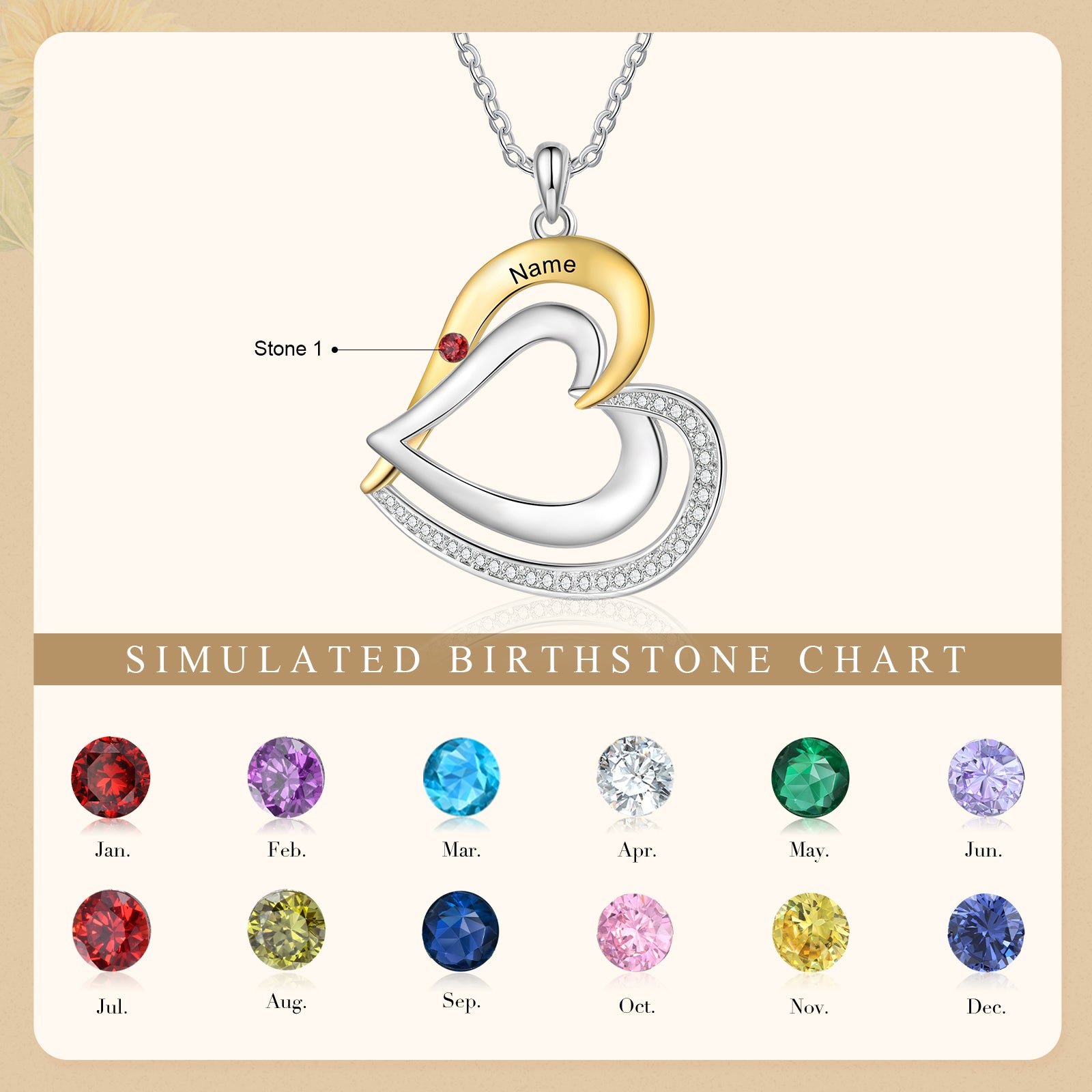 925 Sterling Silver Custom Birthstone Necklace - SAOROPHO