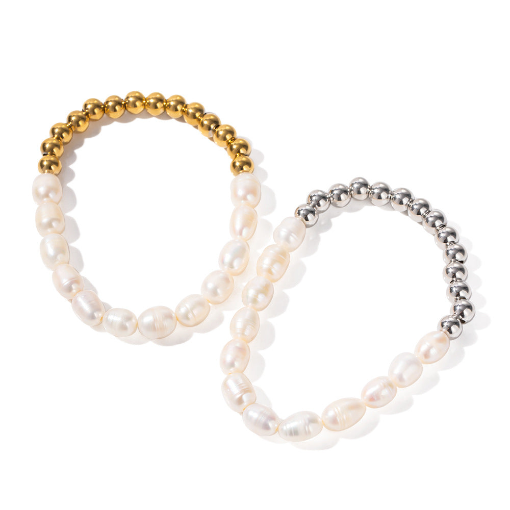 18K gold classic fashionable round beads and pearl bead design versatile bracelet - SAOROPHO