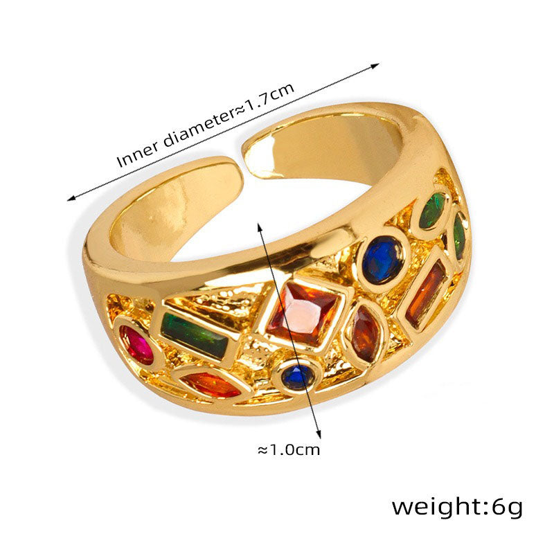 18K gold hip-hop punk style irregular-shaped gem-set design versatile ring - SAOROPHO