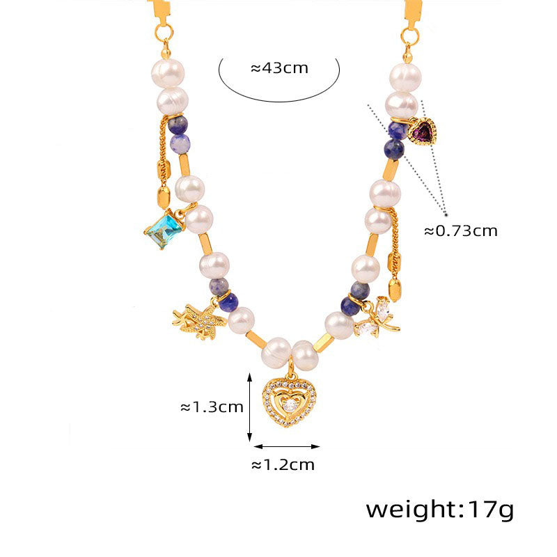 18K gold exquisite and noble love/water drop inlaid zircon and pearl design necklace - SAOROPHO