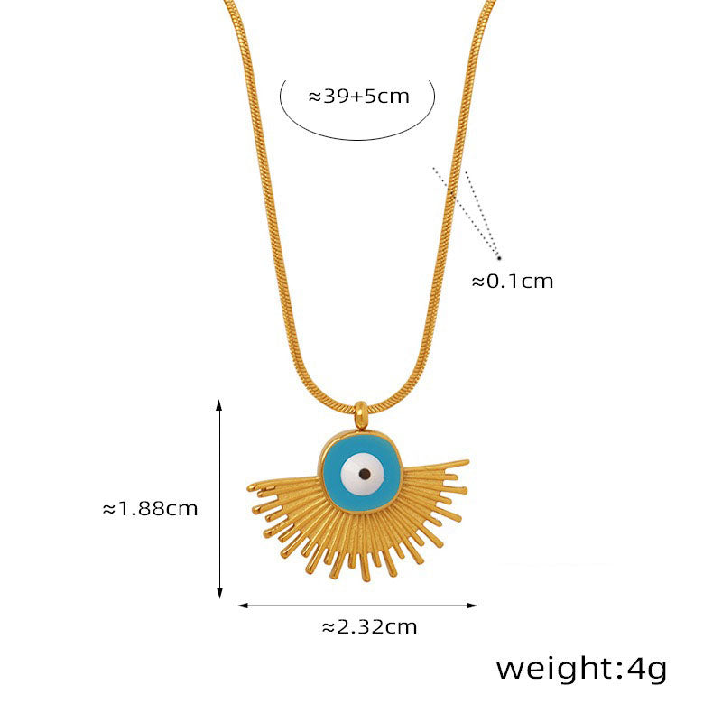 18K gold retro palace style geometric fan-shaped pendant necklace with devil's eye design - SAOROPHO