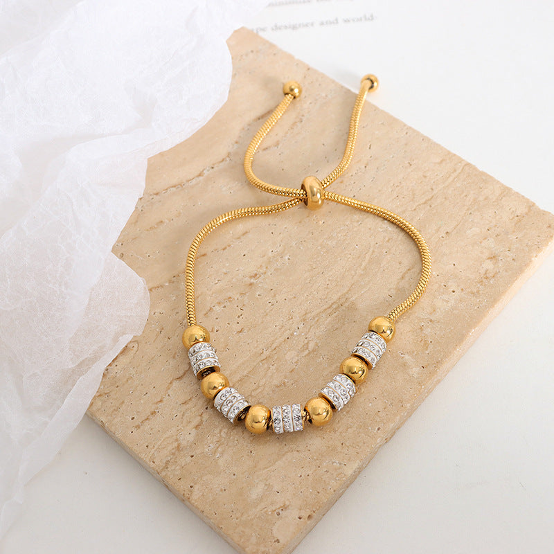18K gold light luxury noble round beads and diamond-encrusted design bracelets - SAOROPHO