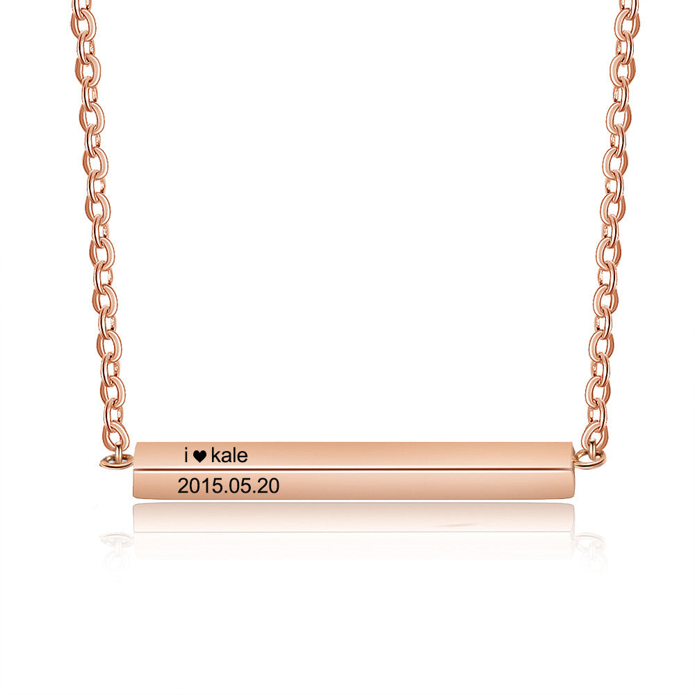 Stainless Steel Personalized Name Vertical Bar Necklace - SAOROPHO