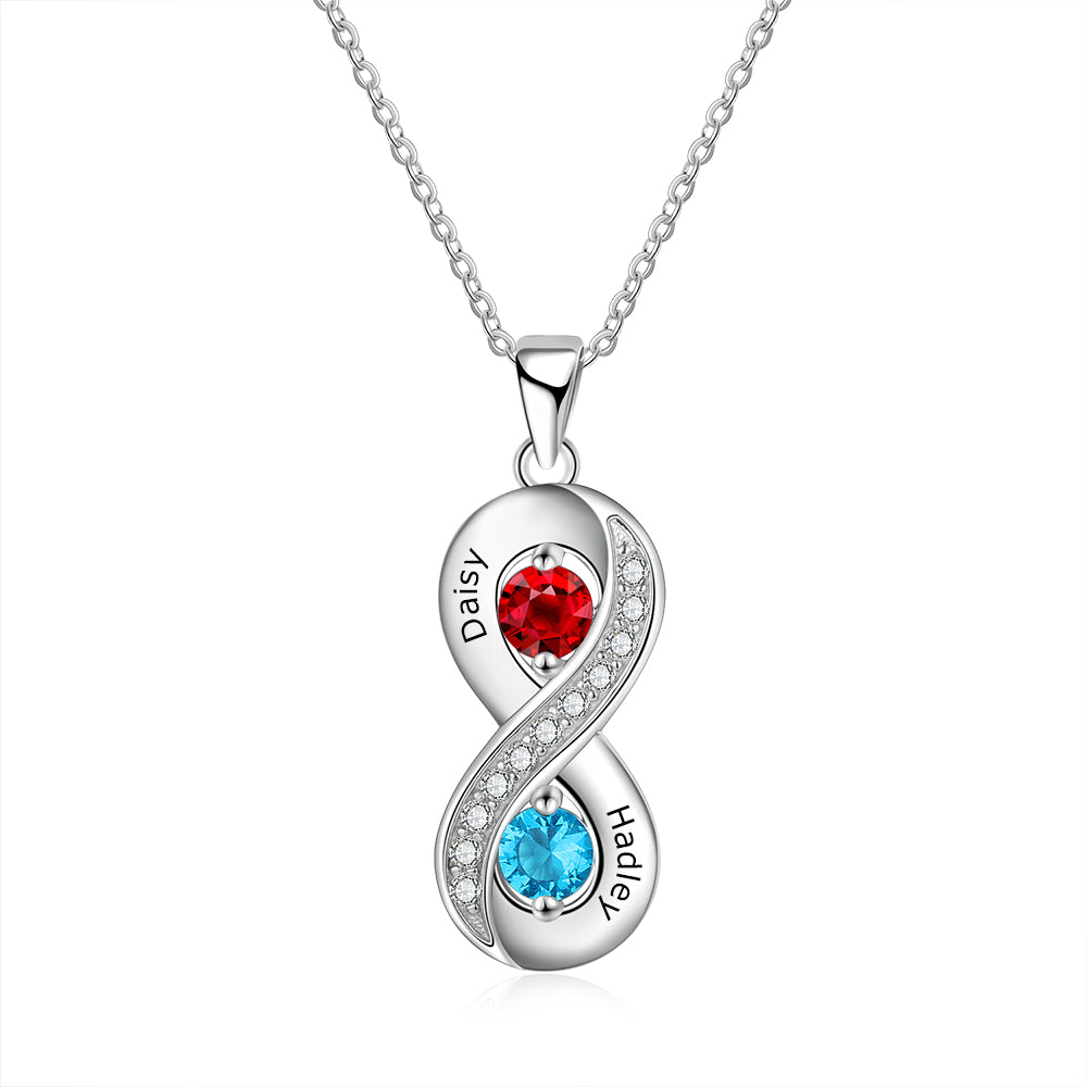 925 Silver Custom Two Names Infinity Necklace with Birthstones - SAOROPHO